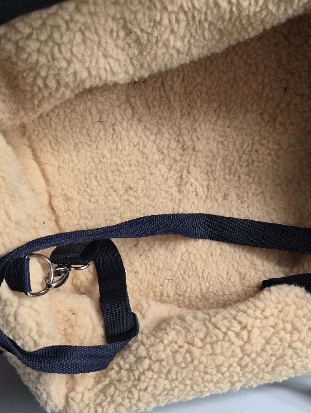 Dog Carseat Navy & Beige Plush Lined Carrier